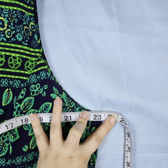 Vtg 90s Y2K Erika Dress Rayon Maxi Button Front Floral Tropical Green Blue Sz L - Picture 8 of 13